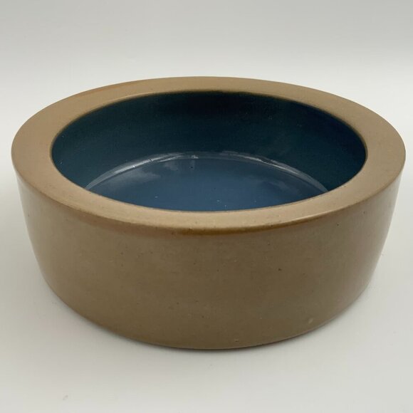 Crock Blue & Tan Dog Bowl Dish Pottery 7.5-inch X 2.5” - Picture 2 of 5